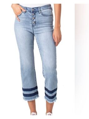 LIVERPOOL • Stonehenge Light Wash Cropped Jeans Frayed Hem and Stripe Detail